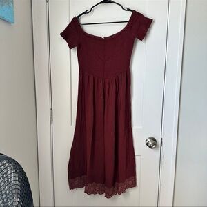 Roxy Smocked Off-Shoulder Dress in Dusty Rose